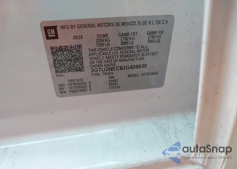 2018 GMC Sierra 1500 Slt z USA, uszkodzony, nr VIN 3GTU2NEC8JG428830